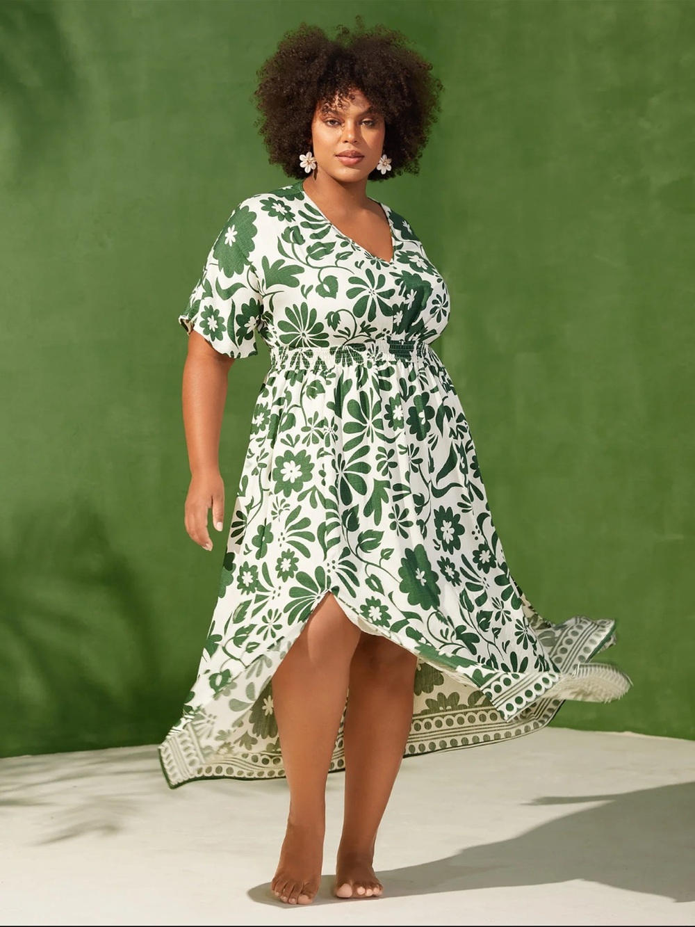 Bloomchic Green Floral V-Neck Midi Dress 14/16